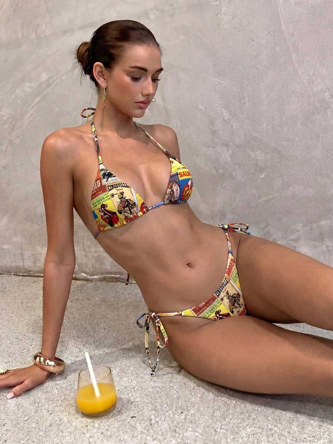 Reversible Halter Triangle Bikini Set