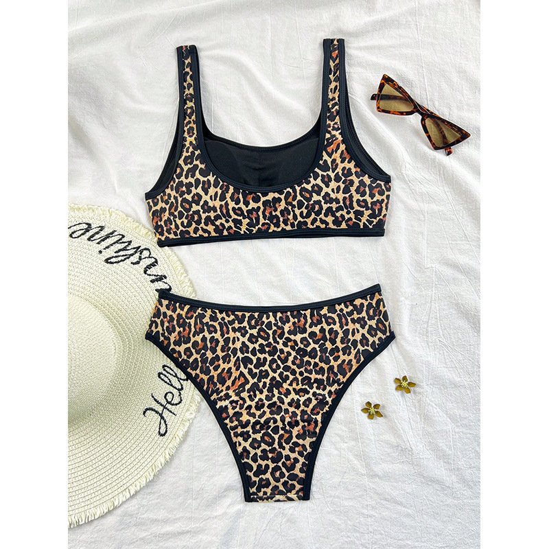 Scoop Neck Tankini Top and High-Cut Bikini Bottom Set