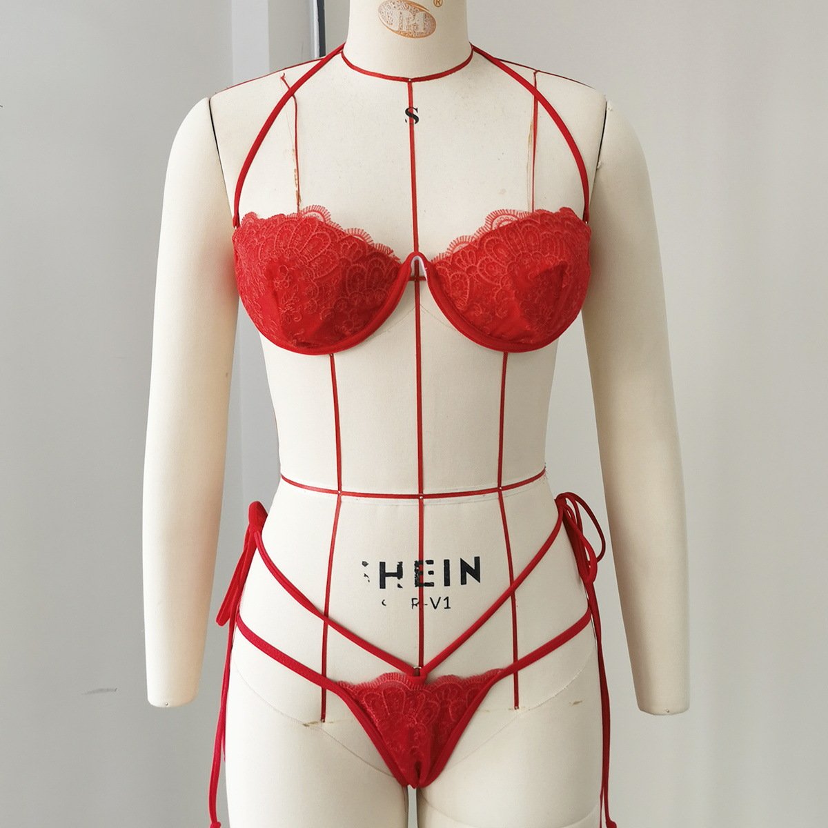 Strapless Lace Bikini Set with Strappy Bottoms
