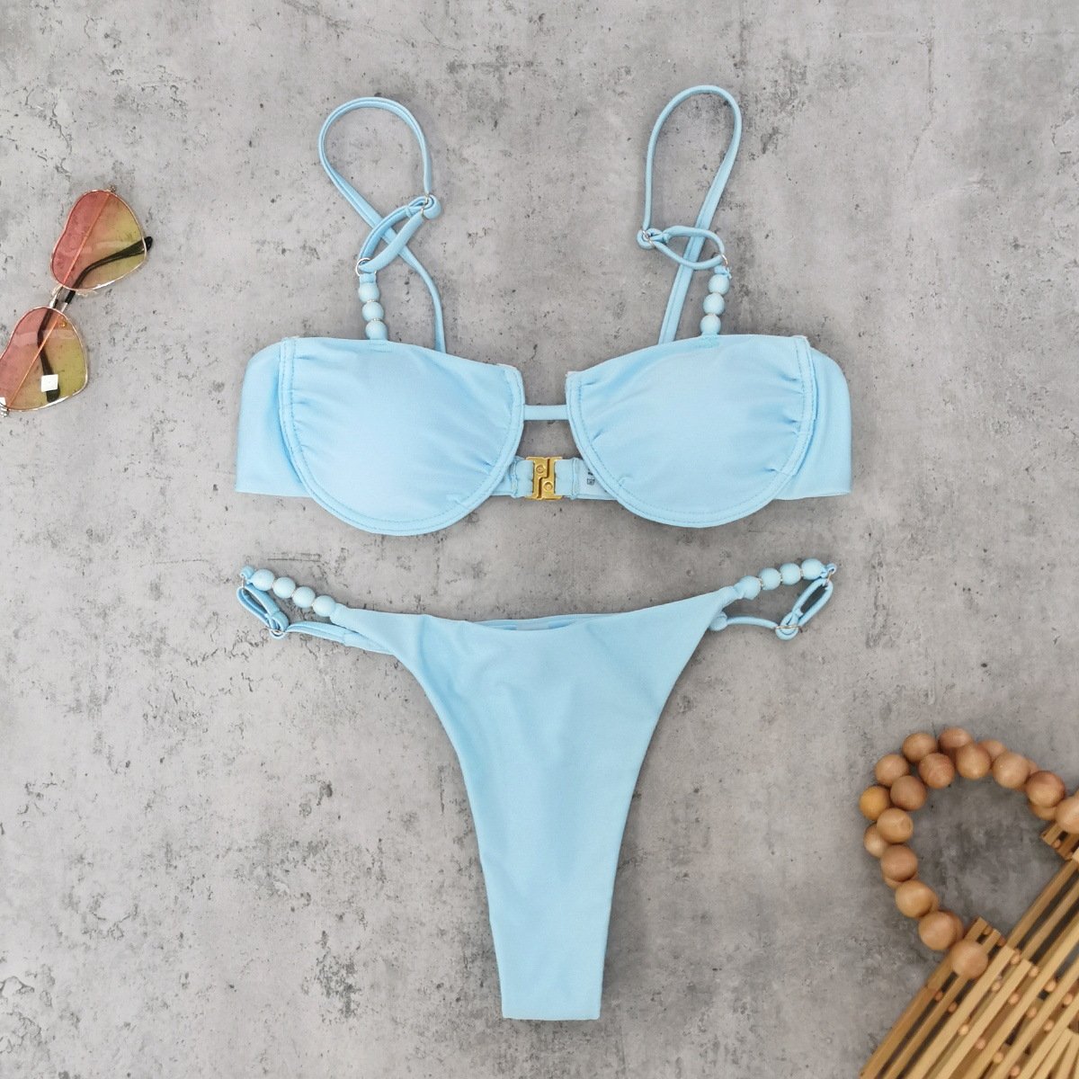 Beaded Strap Underwire Bikini Set