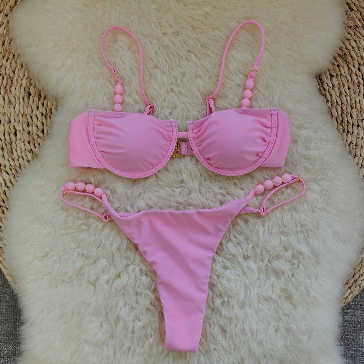 Beaded Strap Underwire Bikini Set