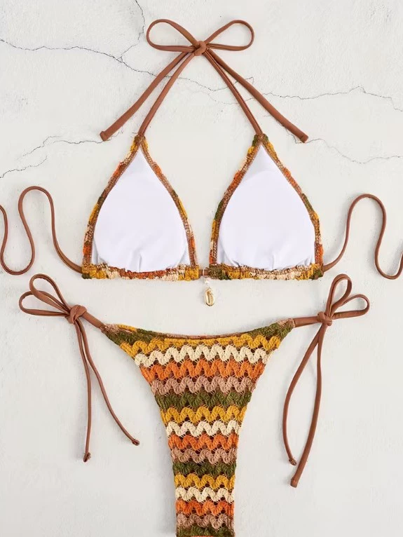 Women's Tie Side Halter Triangle Bikini Set view 3