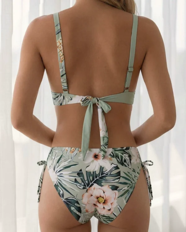 Conjunto de bikini de dos piezas con frente cruzado y lazos laterales para mujer