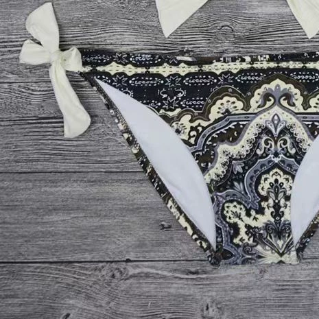 Beaded Halter Triangle Bikini Set with Tie-Side Bottoms
