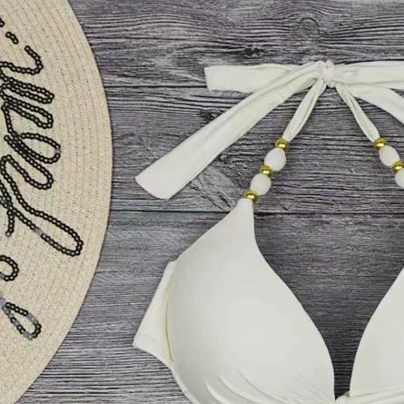 Beaded Halter Triangle Bikini Set with Tie-Side Bottoms view 3