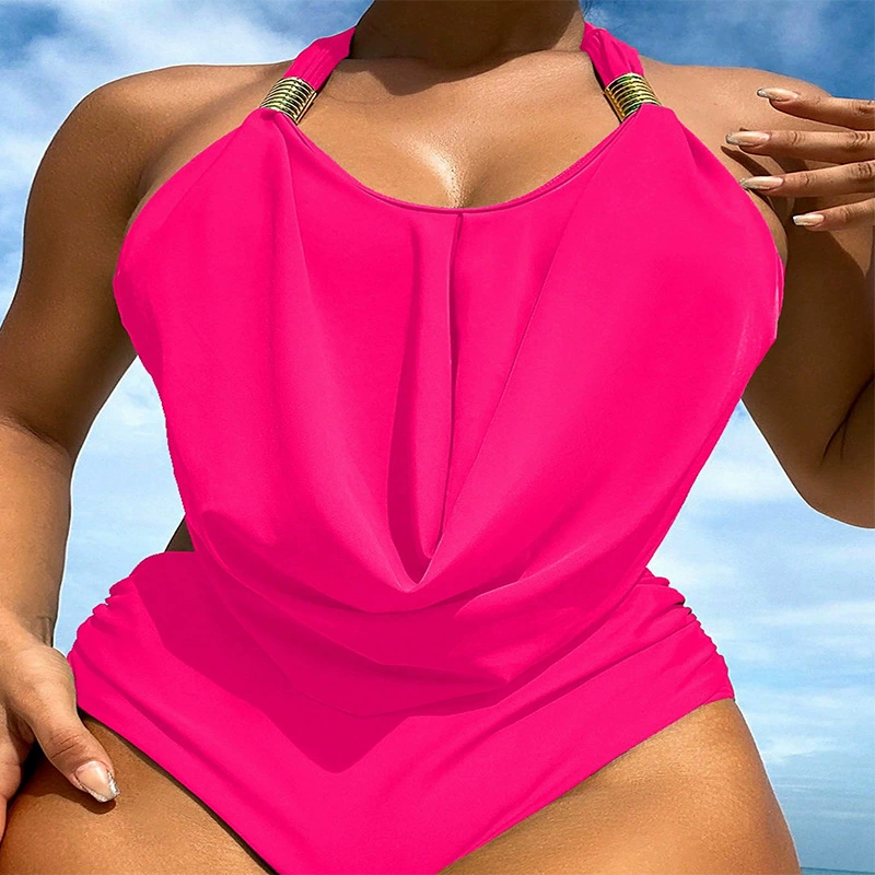 Women’s Halter Draped Two-Piece Bikini Set with High-Waist Bottoms