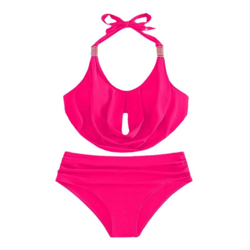 Women's Halter Draped Two-Piece Bikini Set with High-Waist Bottoms view 5