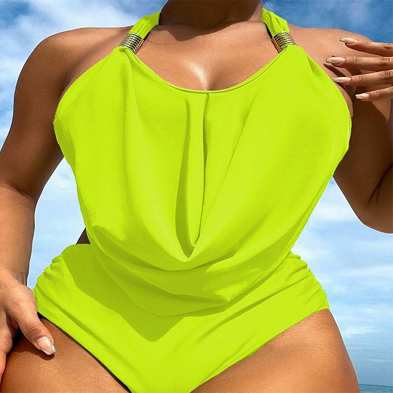 Women's Halter Draped Two-Piece Bikini Set with High-Waist Bottoms view 8