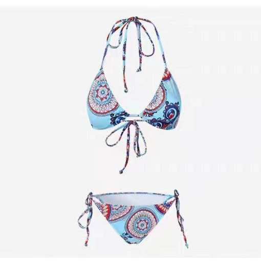 Women’s Halter Triangle Bikini Set with Tie-Side Bottoms