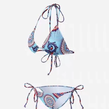 Women's Halter Triangle Bikini Set with Tie-Side Bottoms view 3