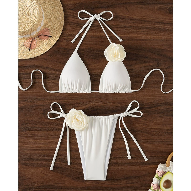 Women's Halter Tie Side Triangle Bikini Set view 3