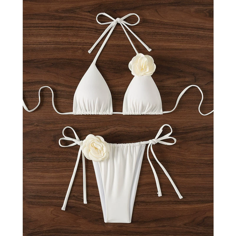 Women's Halter Tie Side Triangle Bikini Set view 4
