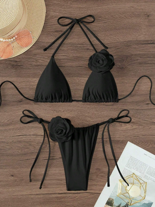 Women's Halter Tie Side Triangle Bikini Set view 7
