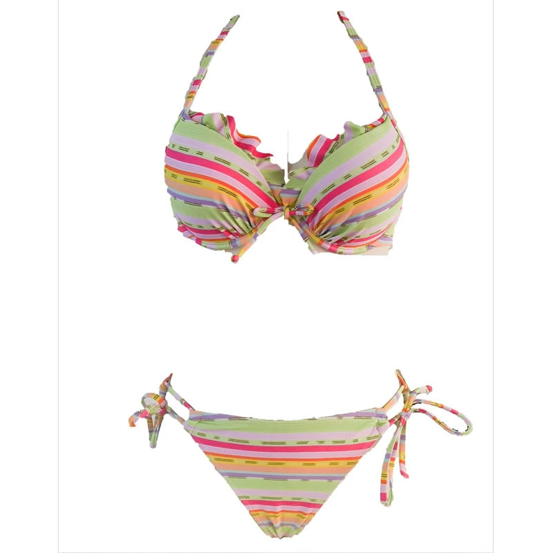 Women’s Halter Ruffle Trim Tie-Side Bikini Set