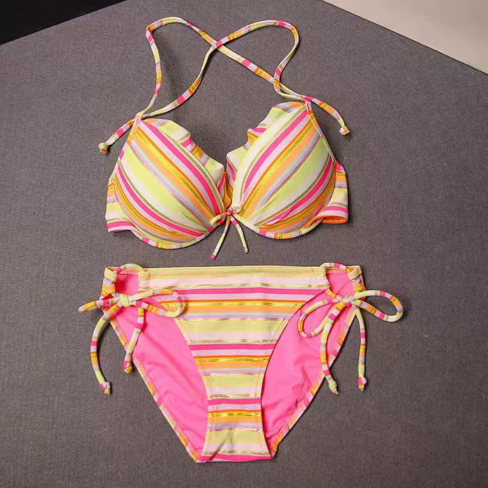 Women’s Halter Ruffle Trim Tie-Side Bikini Set