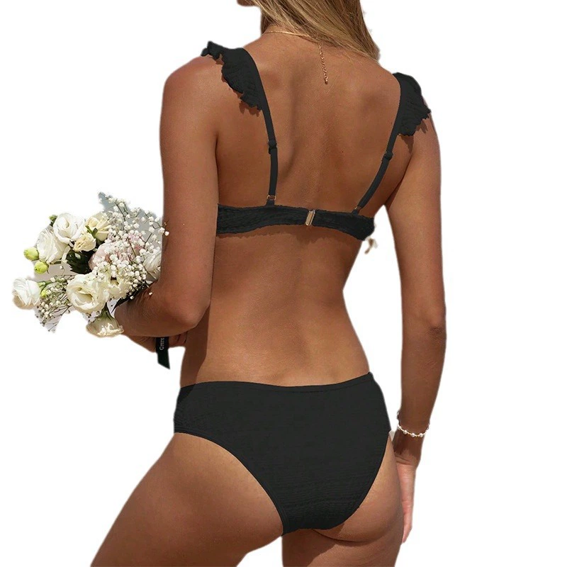 Women's Ruffle Strap Underwire Bikini Set with Strappy Side Bottoms view 5
