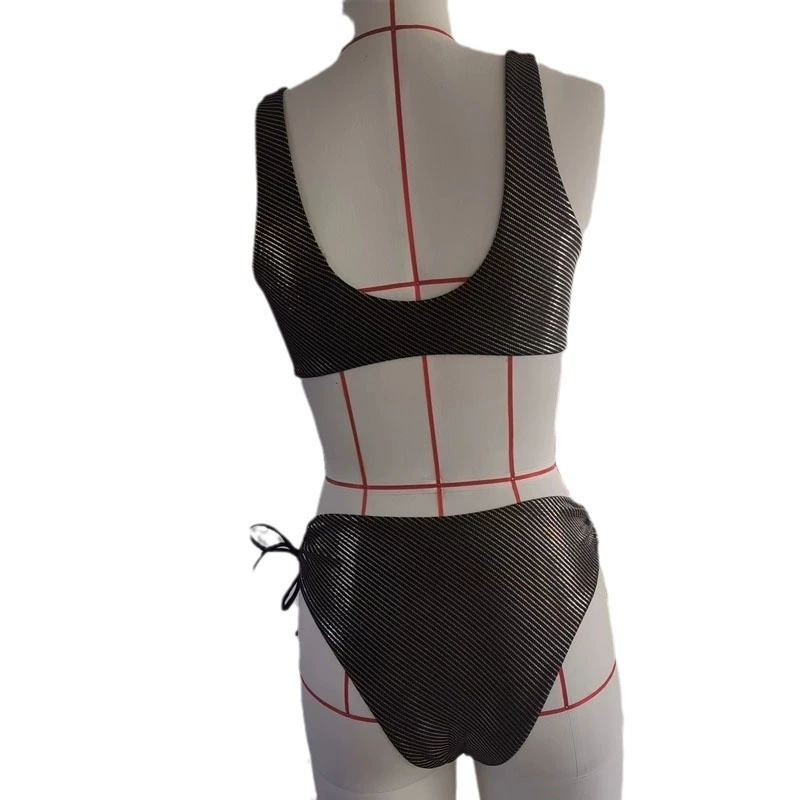 Women’s Two Piece Bikini Set with Rose Applique and Tie Side Bottoms
