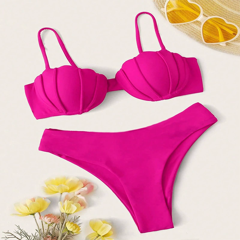 Women’s Scallop Shell Underwire Bikini Set with High-Cut Briefs