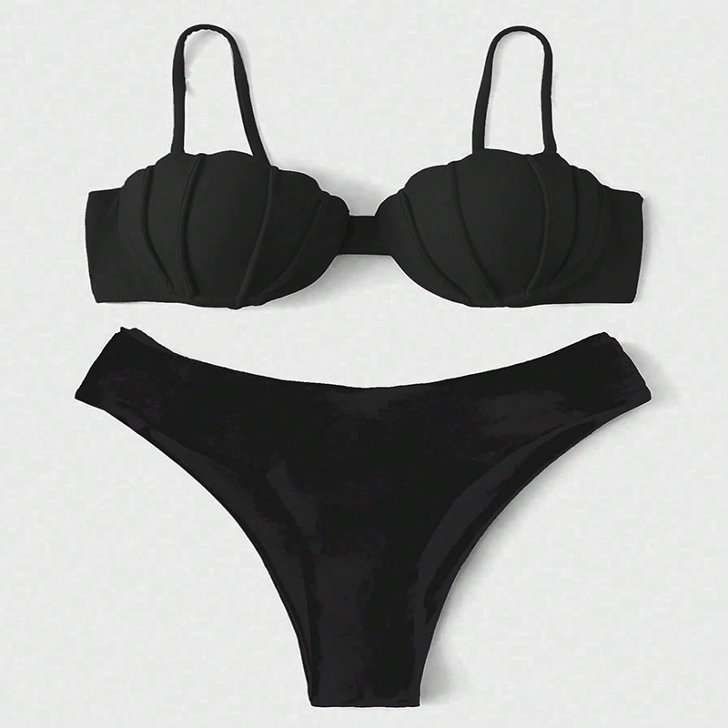 Women's Scallop Shell Underwire Bikini Set with High-Cut Briefs view 3