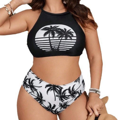 Plus Size High Neck Cross Back High Waist Bikini Set view 5