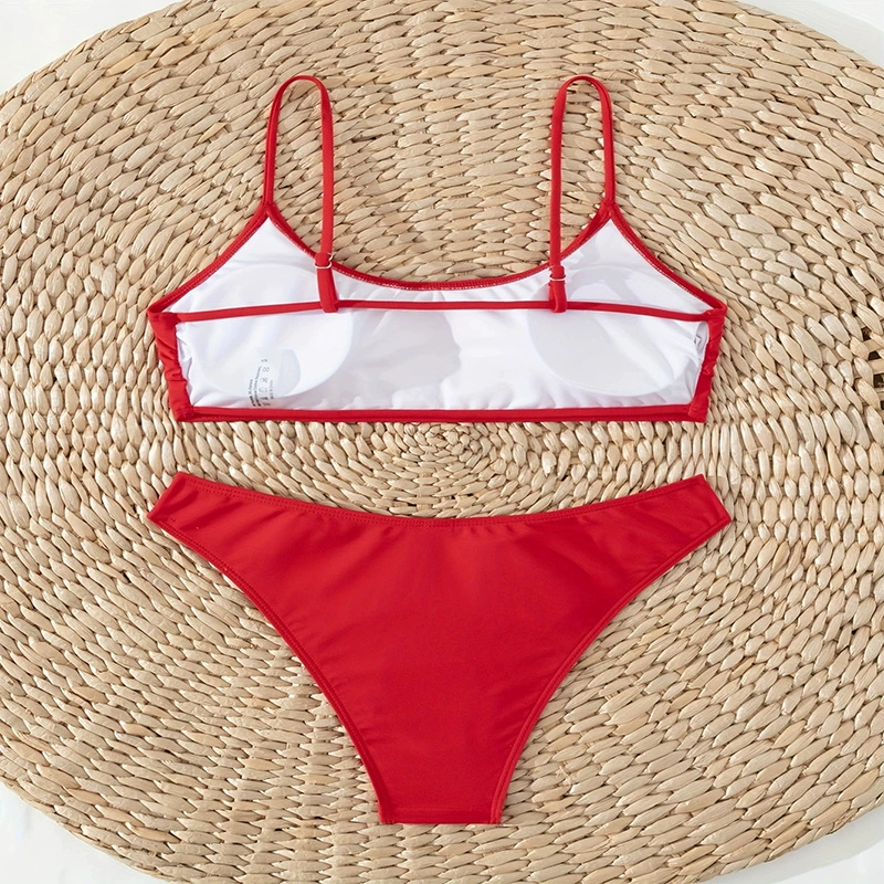 Women’s Spaghetti Strap Bandeau Bikini Set with High-Cut Briefs