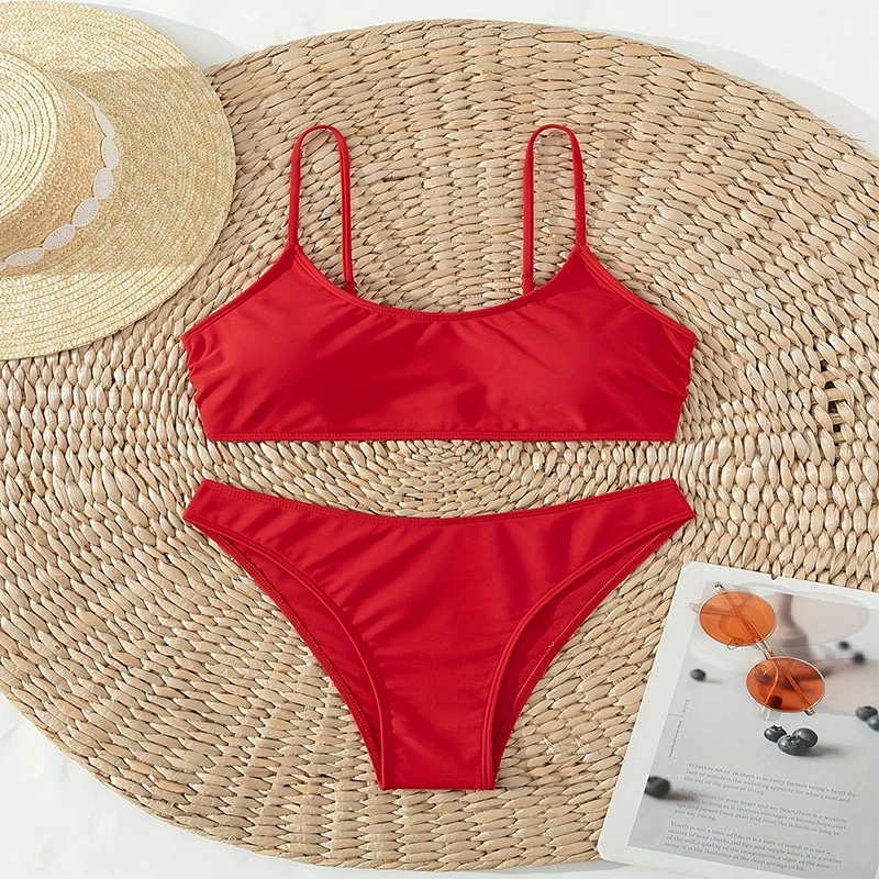 Women's Spaghetti Strap Bandeau Bikini Set with High-Cut Briefs view 6