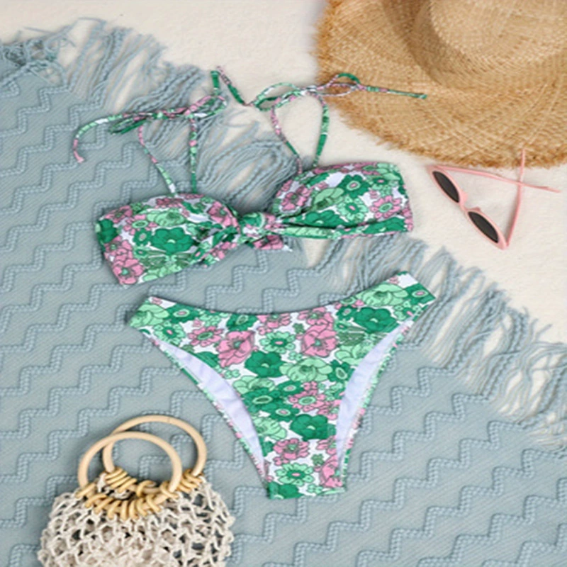 Women's Twist Front Tie Strap Bandeau Bikini Set view 3