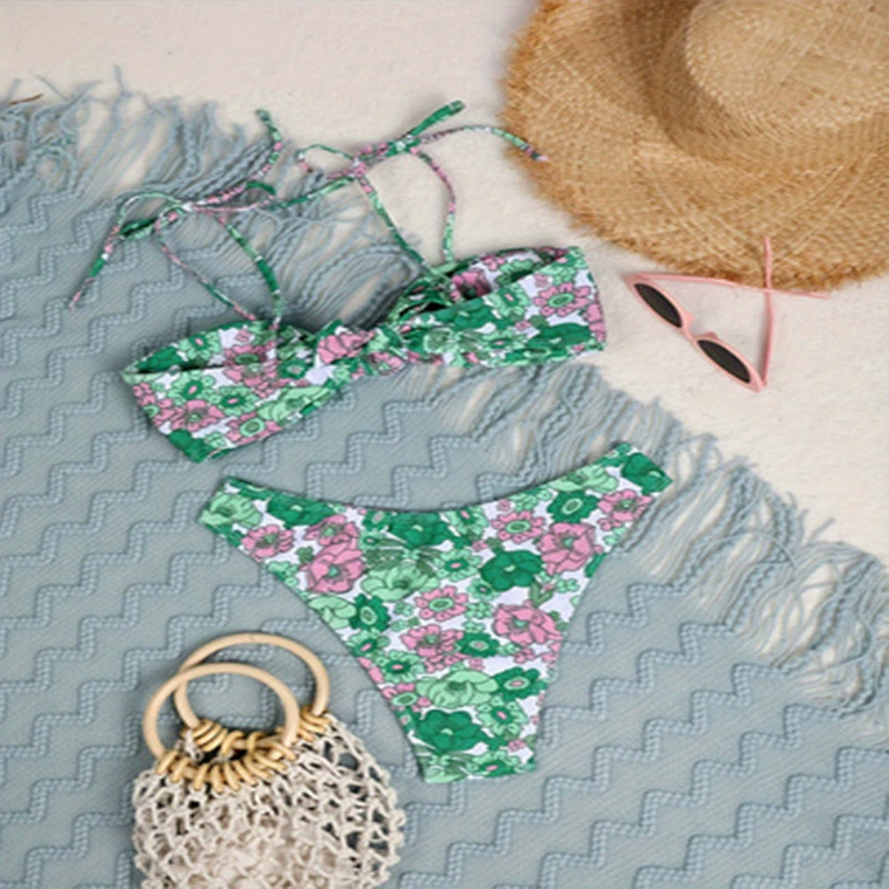 Women's Twist Front Tie Strap Bandeau Bikini Set view 4