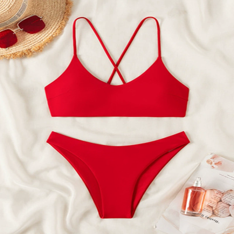 Women’s Scoop Neck Cross Strap Two Piece Bikini Set