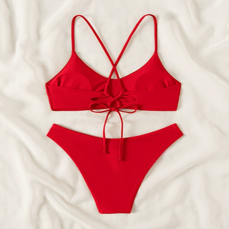 Women's Scoop Neck Cross Strap Two Piece Bikini Set view 3
