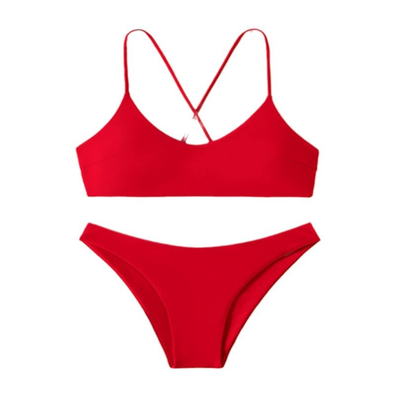 Women's Scoop Neck Cross Strap Two Piece Bikini Set view 5