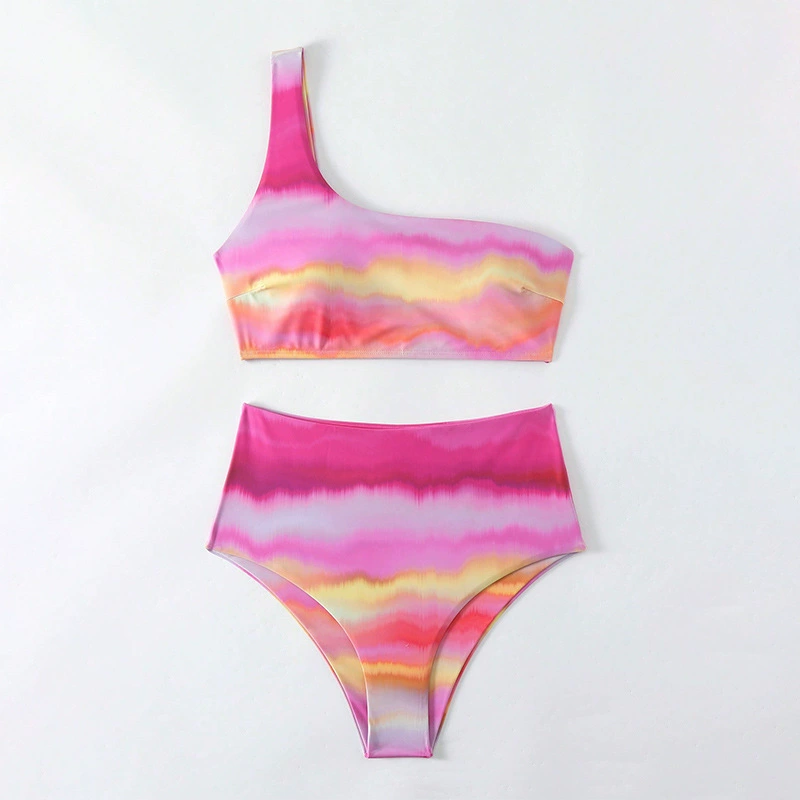 Women One Shoulder High Waisted Two Piece Bikini Set