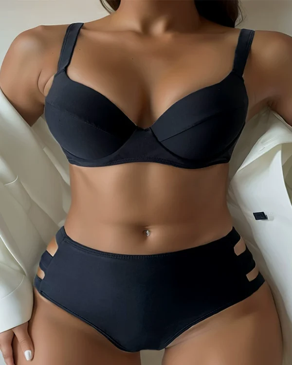 Women’s Molded Cup High-Waisted Bikini Set with Side Cutout Briefs