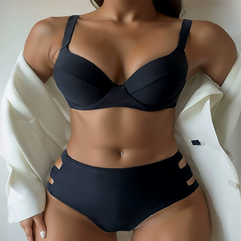 Women’s Molded Cup High-Waisted Bikini Set with Side Cutout Briefs