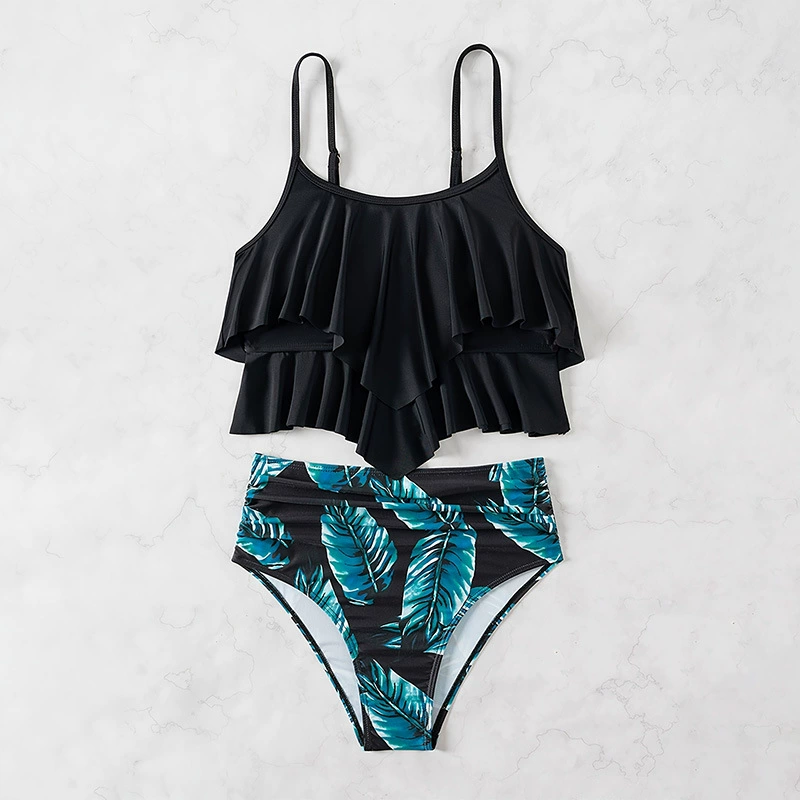 Women’s Tiered Ruffle Cami Top High Waist Bikini Set