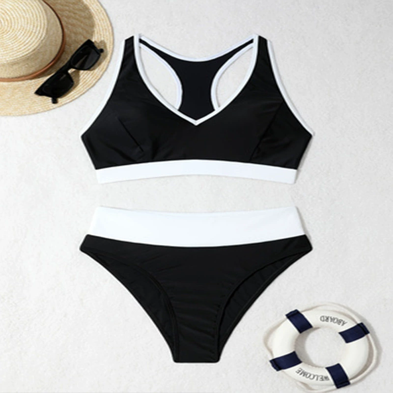 Women’s V-Neck Racerback Bikini Set with High Waist Bottoms