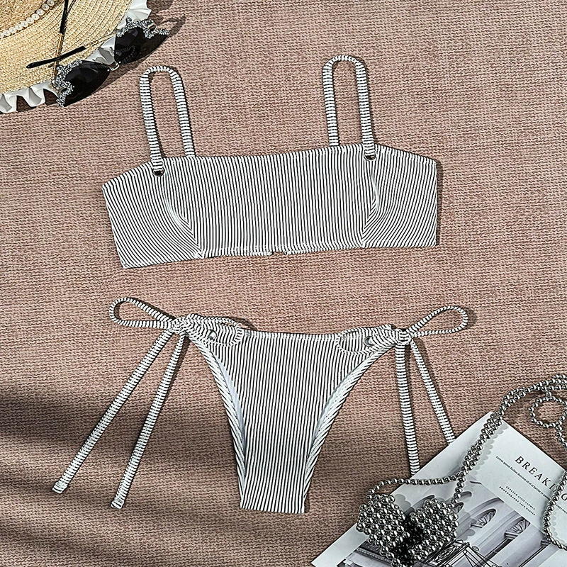Women's Cross-Back Bandeau Bikini Set with Tie-Side Bottoms view 3