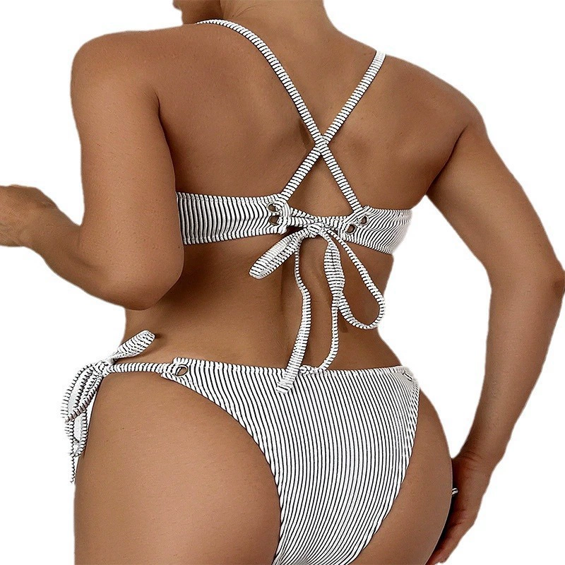 Women's Cross-Back Bandeau Bikini Set with Tie-Side Bottoms view 5
