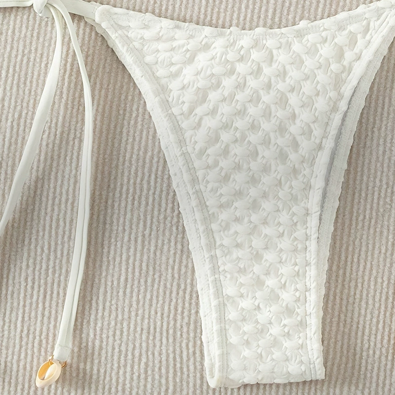 Women's Tie-Side Triangle Bikini Set with Shell Trim view 3