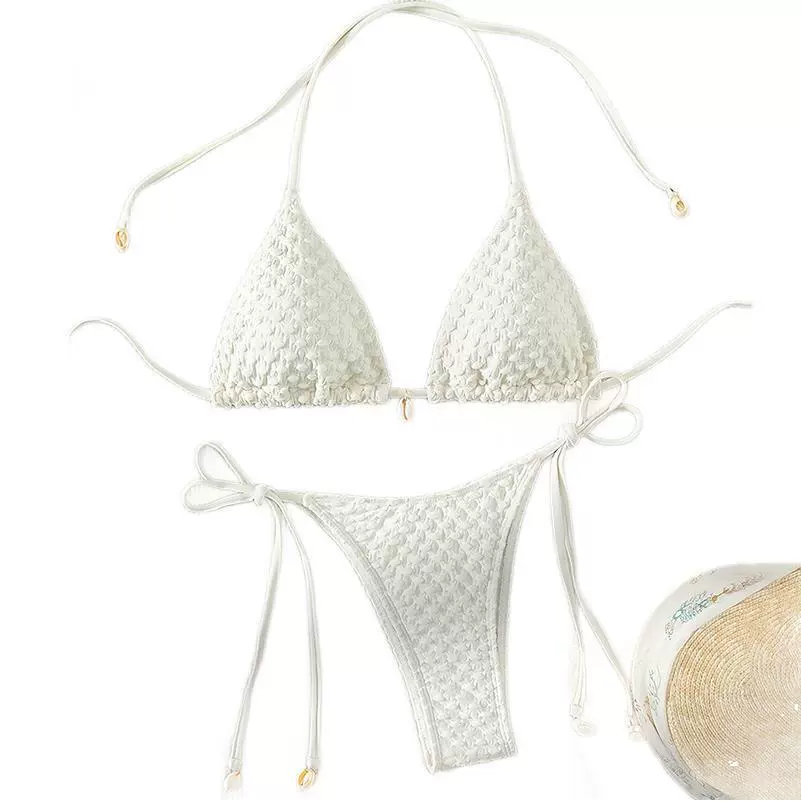 Women's Tie-Side Triangle Bikini Set with Shell Trim view 5