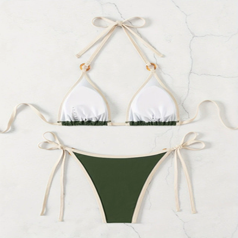 Women's Halter Triangle Bikini Set with Tie-Side Bottoms view 3