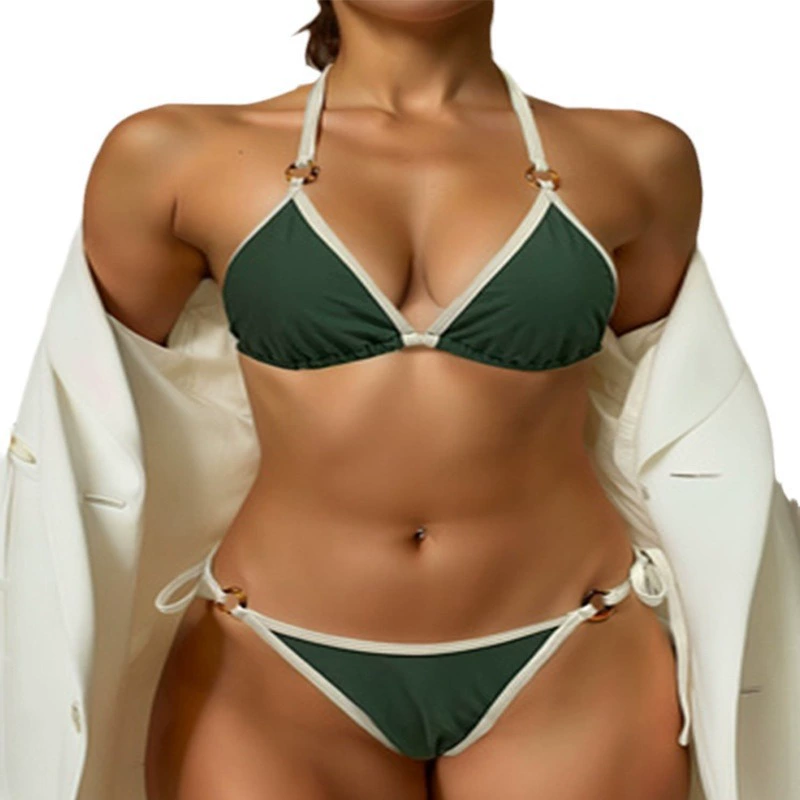 Women's Halter Triangle Bikini Set with Tie-Side Bottoms view 5
