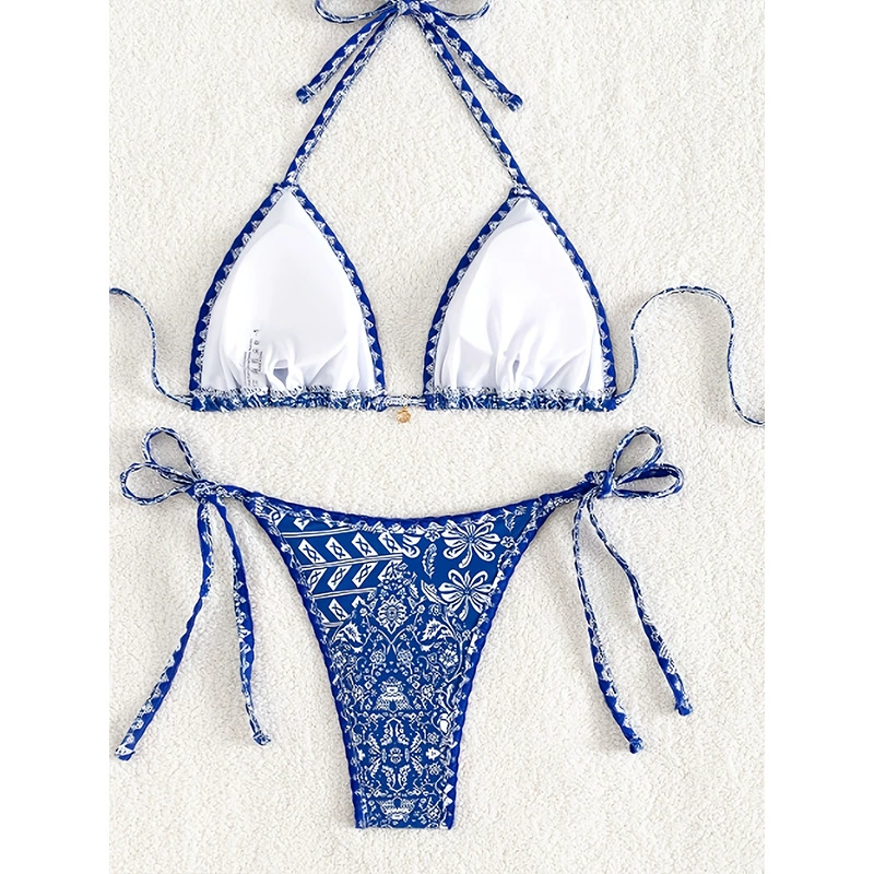 Women’s Halter Triangle Bikini Set with Tie-Side Bottoms