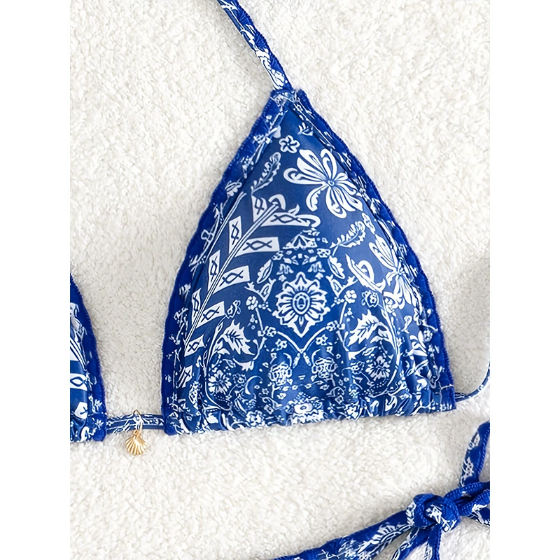 Women's Halter Triangle Bikini Set with Tie-Side Bottoms view 3