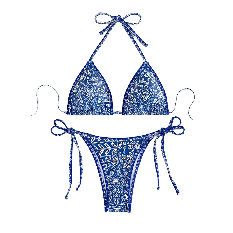 Women's Halter Triangle Bikini Set with Tie-Side Bottoms view 5