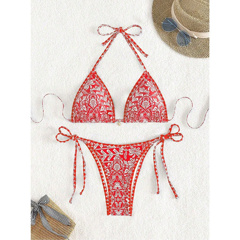 Women's Halter Triangle Bikini Set with Tie-Side Bottoms view 6