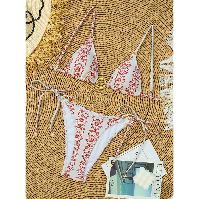 Women's Triangle Bikini Set with O-Ring and Tie-Side Bottoms view 5