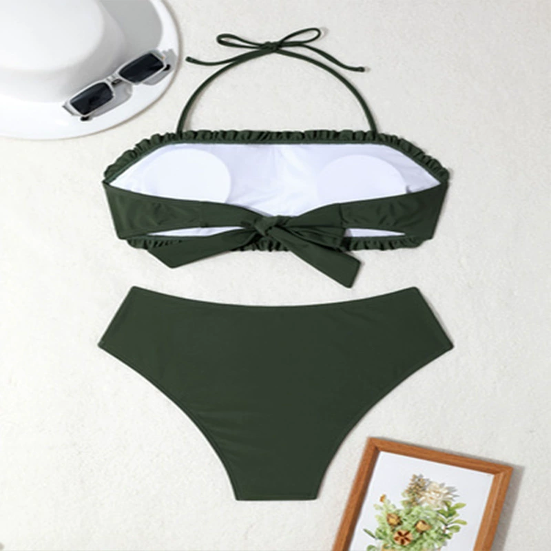 Women’s Smocked Bandeau Two-Piece Bikini Set with Ruffle Trim