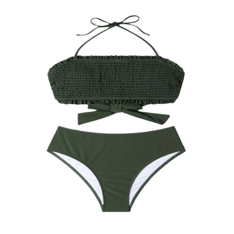 Women's Smocked Bandeau Two-Piece Bikini Set with Ruffle Trim view 5