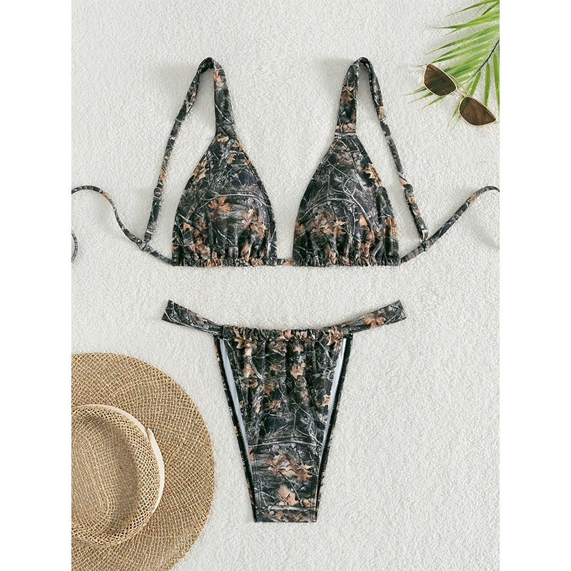 Women’s Adjustable Triangle Bikini Set with Thong Bottom